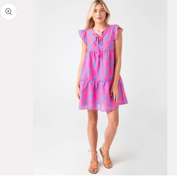 J. Marie Womens Piper Ruffle Dress Floral Print Sz Small Resortwear Chic Preppy - Picture 1 of 10